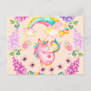 Baby Einhorn spielen in ihrem Garten Multi Produkt Postkarte