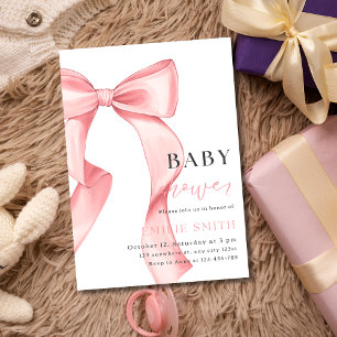 Baby-Einladung mit rosa Schleife, Rosa Coquette Einladung