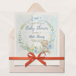 Baby-Einladung zum blauen Teddybär Babyshower Einladung