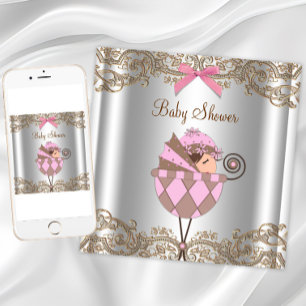 Baby-Einladung zum rosa-braunen Spitzen-Mädchen-Ba Einladung