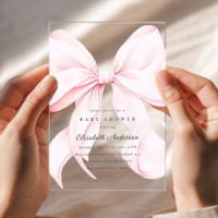 Baby-Einladung zur Babyparty mit rosa Schleife