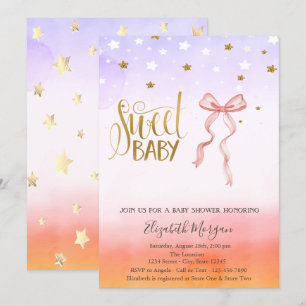 Baby-Einladung zur Babyparty mit rosa Schleife und Einladung