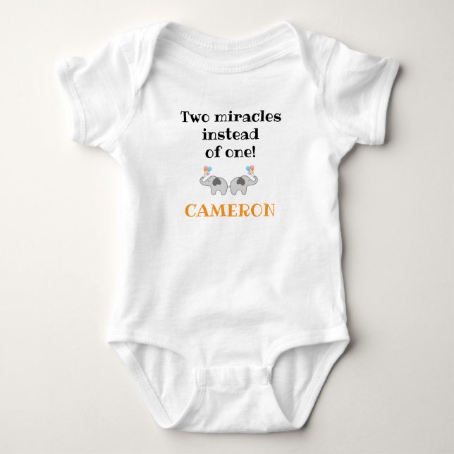 Baby Einteiler mit süßem Slogan, Elefanten, Zwilli (Vorderseite)