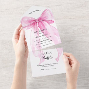 Baby-Einweihung mit rosa Schleifen-Bogen All In One Einladung