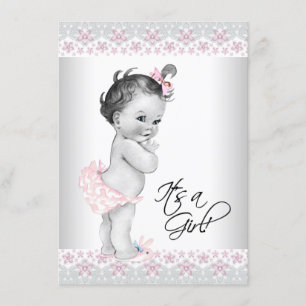 Baby-Einweihungsfeier in Rosa und Grau Einladung