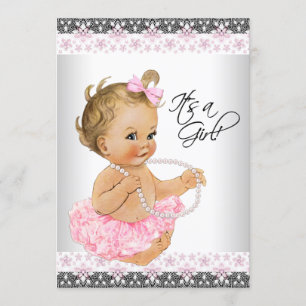 Baby-Einweihungsparty für ein Mädchen in Rosa und Einladung