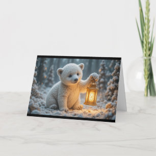 Baby-Eisbär mit Laterne Magischer Winter  Karte