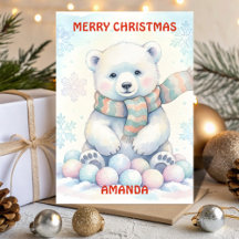 Baby Eisbär Wunderland Kinder Weihnachtskarte