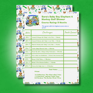 Baby Elefant & Affe Golf Dusche Scorekarte Mitteilungskarte
