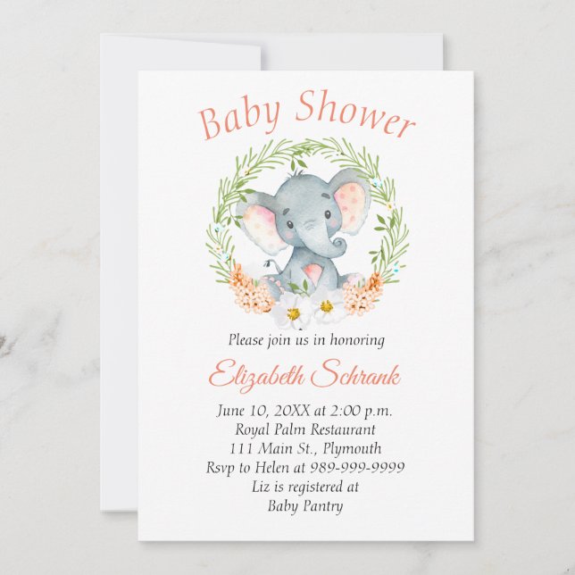 Baby-Elefant-Aquarell-Babyparty-Einladung Einladung (Vorderseite)