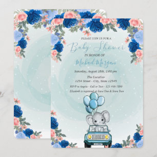 Baby Elefant Auto Blumen Babyparty Einladung