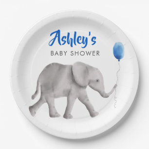 Baby-Elefant-Babyparty, Elefant u. blauer Ballon Pappteller