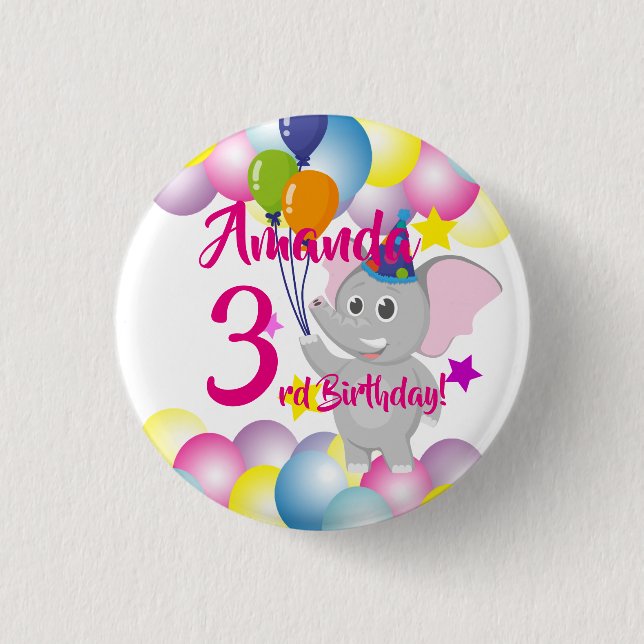 Baby Elefant Balloons Geburtstagsparty Button (Vorderseite)