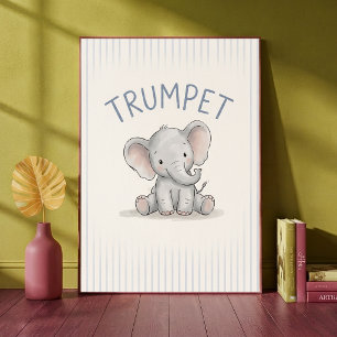 Baby-Elefant Blau-Gestreiftes-Nursery-Poster Poster