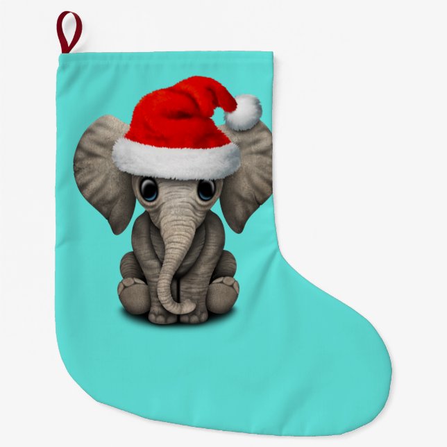 Baby-Elefant, der eine Weihnachtsmannmütze trägt Großer Weihnachtsstrumpf (Vorderseite)