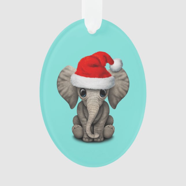 Baby-Elefant, der eine Weihnachtsmannmütze trägt Ornament (Vorderseite)