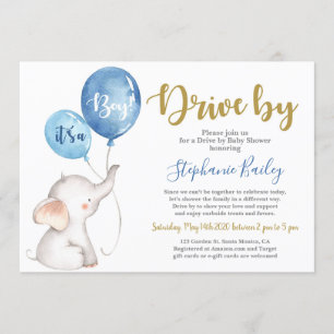 Baby Elefant Drive by Baby Shower Junge Einladung