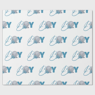 Baby Elefant Dschungel Tier Blau Schrift Kinderzim Geschenkpapier