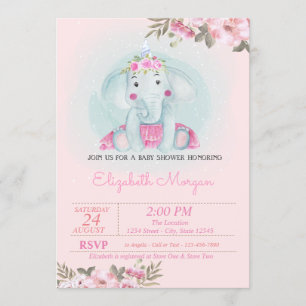 Baby-Elefant, Floralkrone Baby Shower Einladung