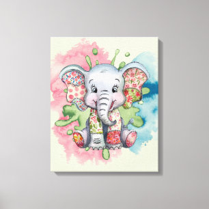 Baby-Elefant genähte Blumen-Patches Jedes Kind Leinwanddruck