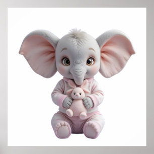 Baby-Elefant hält Spielzeug – Süßes Kinderzimmer Poster