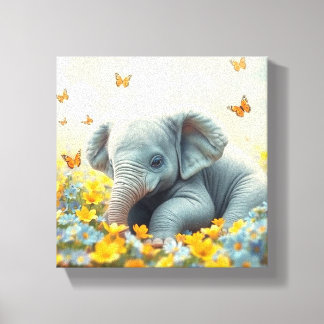 Baby-Elefant in Blumen Leinwanddruck