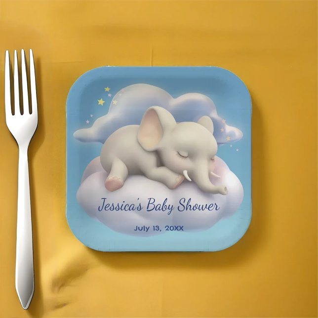 Baby Elefant in der Wolkendusche Pappteller (Von Creator hochgeladen)
