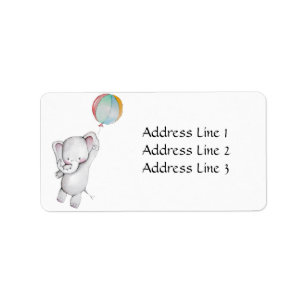 Baby-Elefant mit Ballon-Adressen-Etikett Adressaufkleber