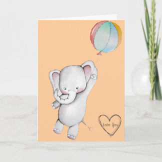 Baby-Elefant mit Ballon-Gelb-Gruß-Karte Karte