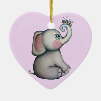 Baby Elefant mit Bienenverzierung Rosa Hintergrund Keramikornament