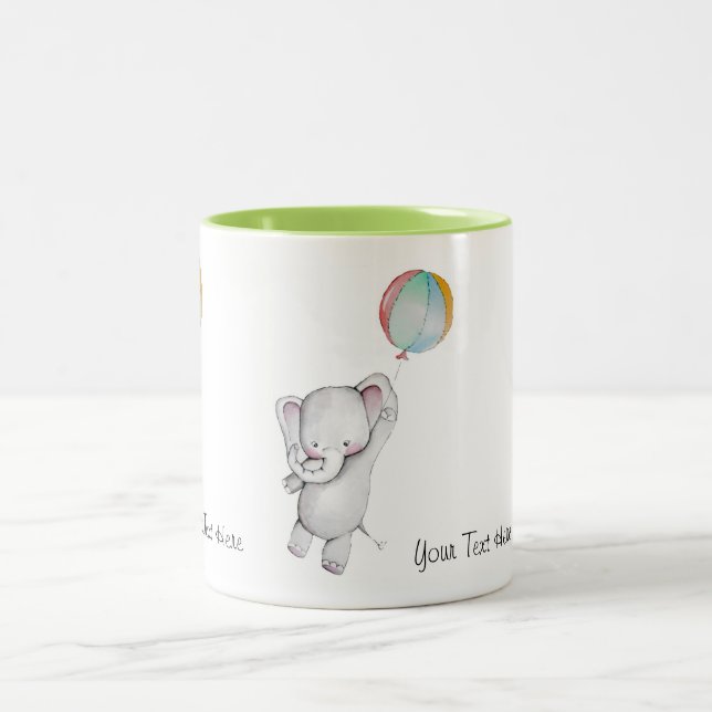 Baby-Elefant mit der Ballon-Tasse Zweifarbige Tasse (Mittel)