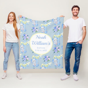 Baby-Elefant mit Kreuz-Taube persönliche Taufe  Fleecedecke