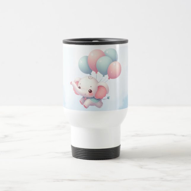 Baby-Elefant mit Luftballons Reisebecher (Mittel)