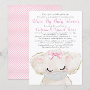 Baby-Elefant mit Maske Drive By Baby Shower Einladung