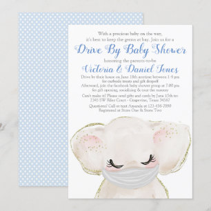 Baby-Elefant mit Maske Drive By Baby Shower Einladung