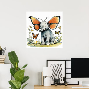 Baby-Elefant mit Monarchfalter-Flügelohren Poster