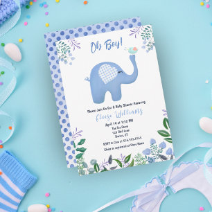 Baby-Elefant Mit Singvogel-Baby-Party Einladung