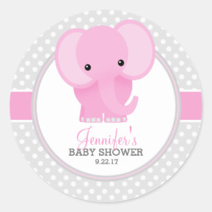 Baby Elefant (rosa) Baby Shower Runder Aufkleber