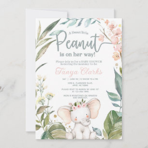Baby-Elefant & rosa Blumen Mädchen-Baby-Party. Einladung