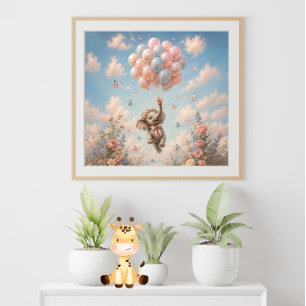 Baby-Elefant schwebende Ballons Poster