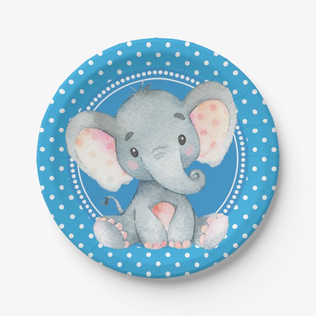 Baby-Elefant-Tupfen-Dusche Pappteller (Vorderseite)