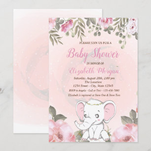 Baby-Elefanten-Blumen-Baby-Shower-Einladung Einladung