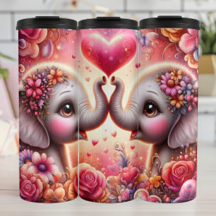 Baby-Elefanten-Herz-Blumen Thermosbecher