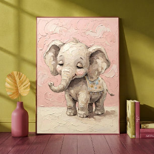Baby-Elefanten Rosa-Nursery-Kunstprint im Impasto- Poster