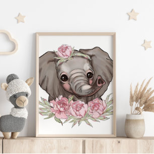 Baby-Elefanten-Rose-Tierposter   Wanddruck Poster