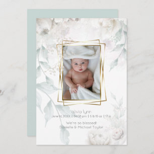 Baby   Elegant Alabaster White Peonies Einladung