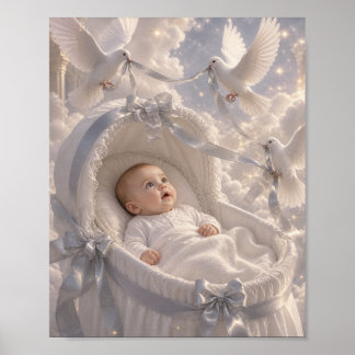 Baby - elegante Tauben verzieren das Bettchen Poster