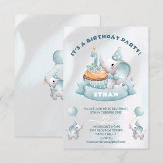 Baby Elephant 1. Geburtstag Einladung