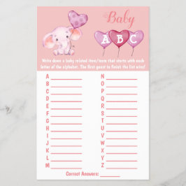 Baby Elephant ABC Baby Shower Game Card Flyer