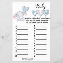 Baby Elephant ABC Baby Shower Game Card Flyer